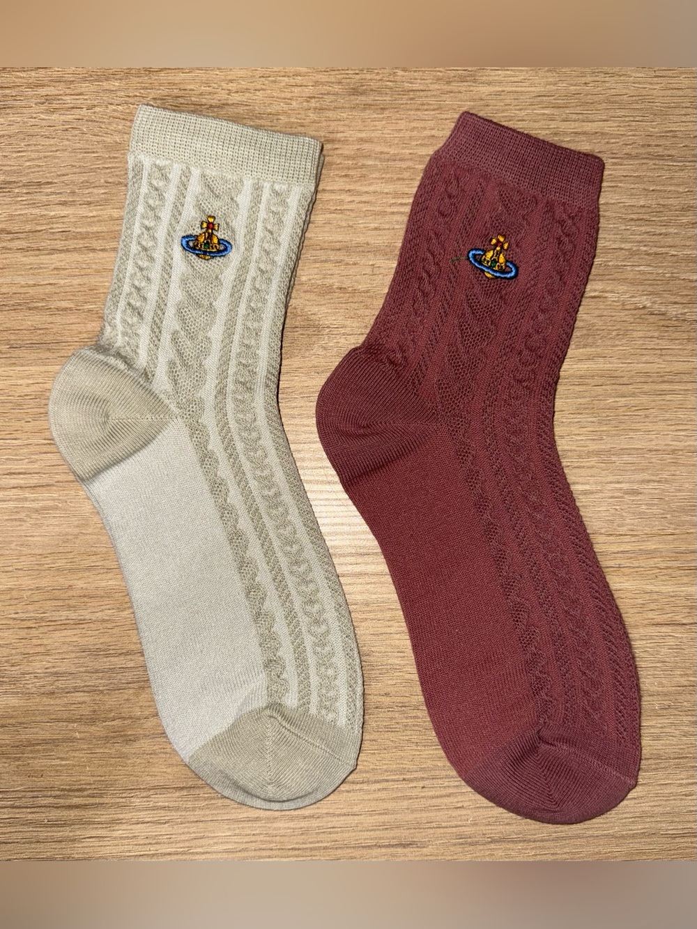 NEW VIVIENNE WESTWOOD Style Cable Knit Crew Socks. 2Pair. Size Medium
